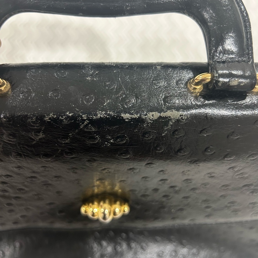 Giani Bernini Ostritch Leather Satchel with Gold Accent - Picture 4 of 12